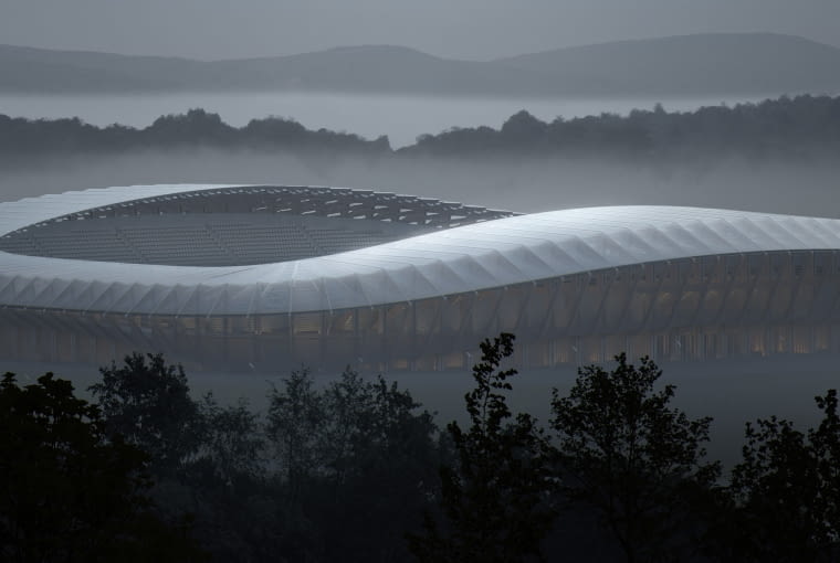 Drewniany stadion w Gloucestershire. Proj. Zaha Hadid Architects Drewniany stadion w Gloucestershire. Proj. Zaha Hadid Architects