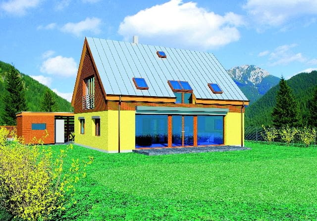 Elewacja ogrodowa - "Dom oszczędny" projekt domu,projekty domów,dom jednorodzinny