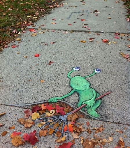 Autor: David Zinn. steet art, najciekawsze prace steet art, murale, sztuka uliczna, banksy, ciekawe graffitii