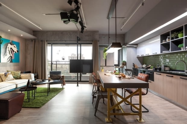 Mieszkanie w Kaohsiung - salon z kuchnią. mieszkanie, nowoczesne mieszkanie, ciekawe mieszkanie, oryginalne mieszkanie