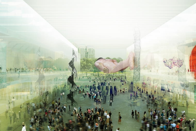 Widok jednej ze sceny Teatru TR Warszawa, otwartej na plac Defilad