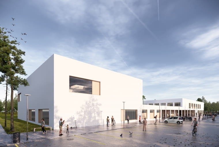 Liceum ogólnokształcącego nr CLXIII w Wesołej - widok od południowego-zachodu. Proj. plus3-architekci