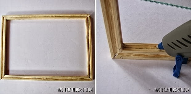DIY - mini szklarnia. Krok 3: Dolna ramka jest już gotowa. Ciepłym klejem wklejamy szybkę. mini szklarnia, DIY, zrób to sam, szklarnia, design