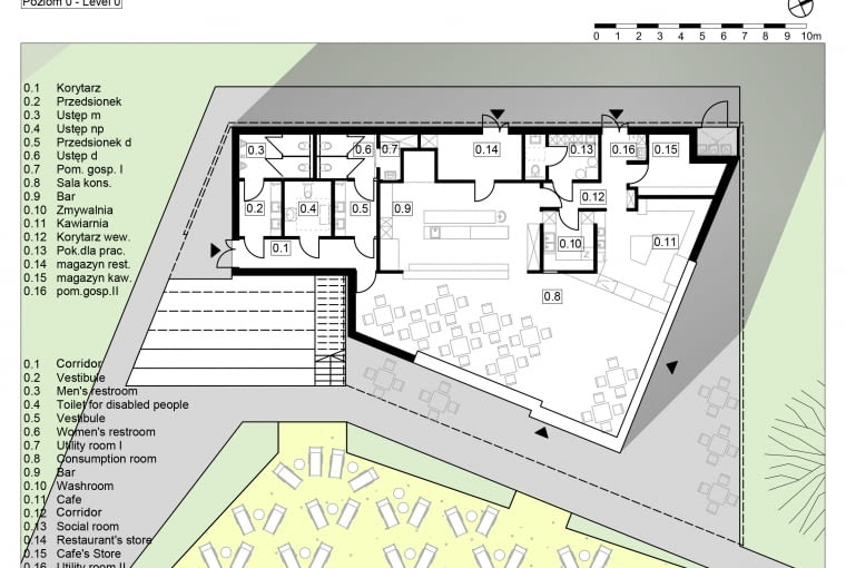 Obiekt gastronomiczny „Dzika” w Tychach - rzut parteru. Proj. pracownia RS+ Robert Skitek