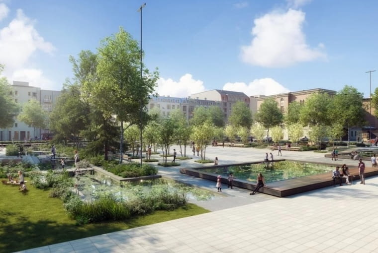 Plac Dąbrowskiego w Łodzi po metamorfozie Plac Dąbrowskiego w Łodzi po metamorfozie