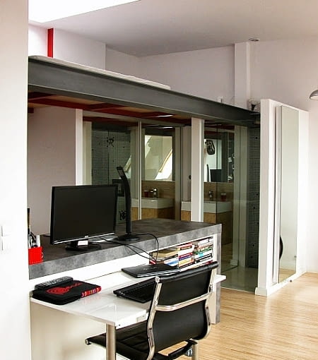 Kawalerka na poddaszu - 45 m2; proj. Studio Projektowe Atoato kawalerka, małe mieszkanie, kawalerka na poddaszu, małe mieszkanie na poddaszu