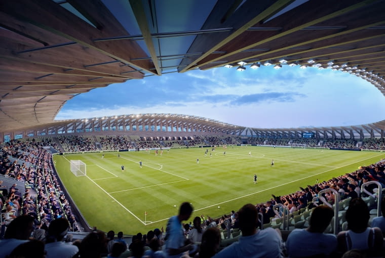 Drewniany stadion w Gloucestershire. Proj. Zaha Hadid Architects Drewniany stadion w Gloucestershire. Proj. Zaha Hadid Architects