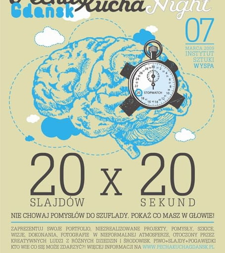 7 marca - Pecha Kucha Night - plakat imprezy. gdańsk, polska, architektura, architekt