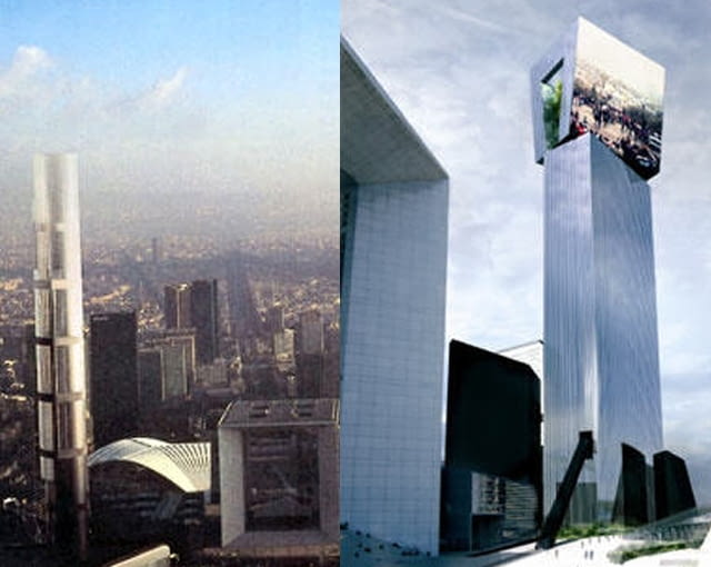 Dwa inne wieżowce Nouvela, które miały stanąć w La Defense: TOUR SANS FINS (1989) i TOUR PHARE (2007) jean nouvel, wieżowce, paryż, wieżowiec, kryzys, francja, la defense, signal tower, tour signal, TOUR SANS FINS, TOUR PHARE