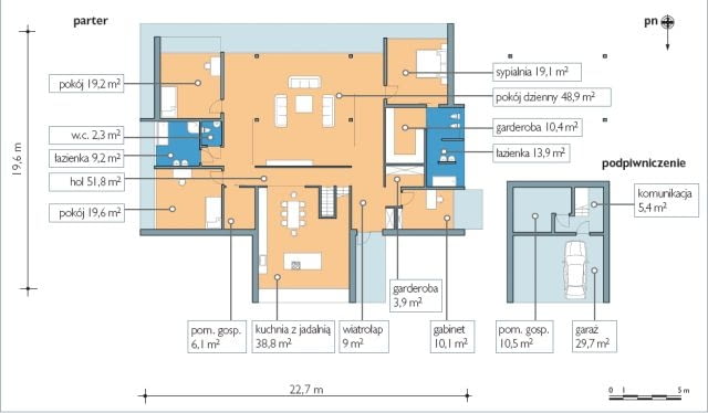 Plan parteru - dom z rodzinną kuchnią