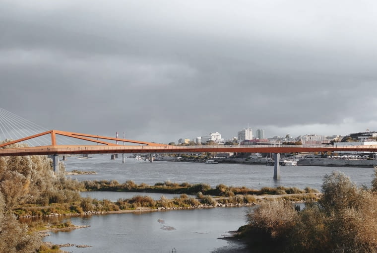 Nowy warszawski most pieszo-rowerowy przez Wisłę. Proj. Schuessler-Plan Inżynierzy Nowy warszawski most pieszo-rowerowy przez Wisłę. Proj. Schuessler-Plan Inżynierzy