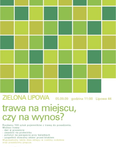 Trawa na miejscu czy na wynos? - plakat Trawa na miejscu czy na wynos?, moomoo, grupa pewnych osób, zieleń miejska, lódź