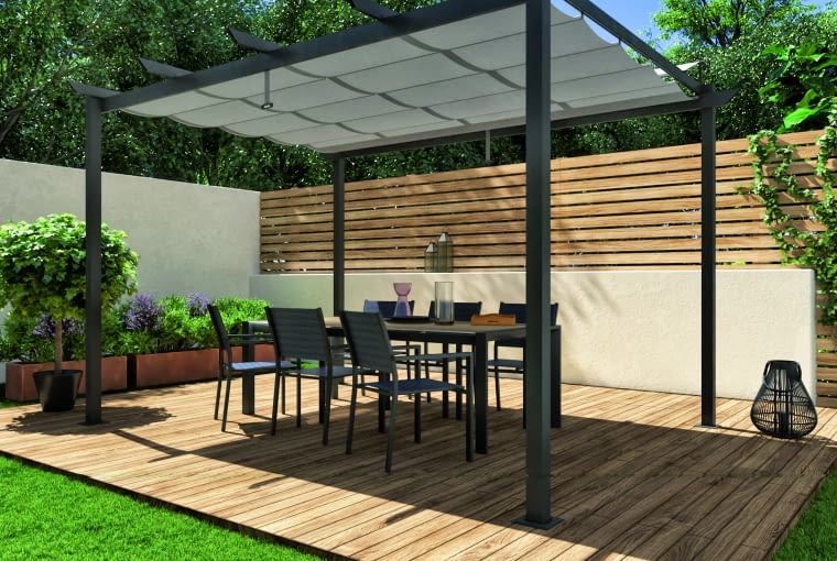Pergola tkaninowa jest wyposażona w specjalny dach z tkaniny, który się zwija. Większość modeli sterowana jest automatycznie, ale niektóre mogą być otwierane za pomocą korby lub sznura Pergola tkaninowa jest wyposażona w specjalny dach z tkaniny, który się zwija. Większość modeli sterowana jest automatycznie, ale niektóre mogą być otwierane za pomocą korby lub sznura