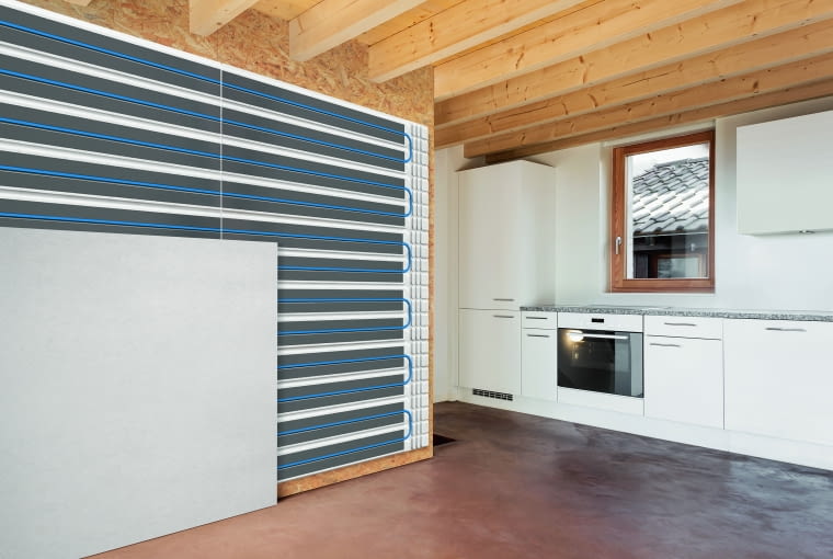 Zgodnie z zaleceniami projektowymi ogrzewania płaszczyznowego maksymalna tempera tura powierzchni ściany w trakcie ogrzewania nie powinna przekraczać 35°C Zgodnie z zaleceniami projektowymi ogrzewania płaszczyznowego maksymalna tempera tura powierzchni ściany w trakcie ogrzewania nie powinna przekraczać 35°C