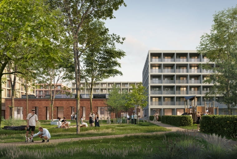 Zabudowa terenu dawnej fabryki Perun przy ul. Grochowskiej 301/305 w Warszawie - park. Proj. WWAA