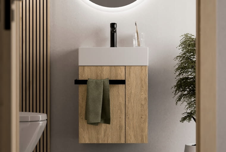 Drewno to niemal niezbędny element wyposażenia łazienki urządzonej w stylu eko. Wykończone nim meble ładnie zaprezentują się na tle ściany w kolorze złamanej bieli lub jasnej szarości. Drewno to niemal niezbędny element wyposażenia łazienki urządzonej w stylu eko. Wykończone nim meble ładnie zaprezentują się na tle ściany w kolorze złamanej bieli lub jasnej szarości.