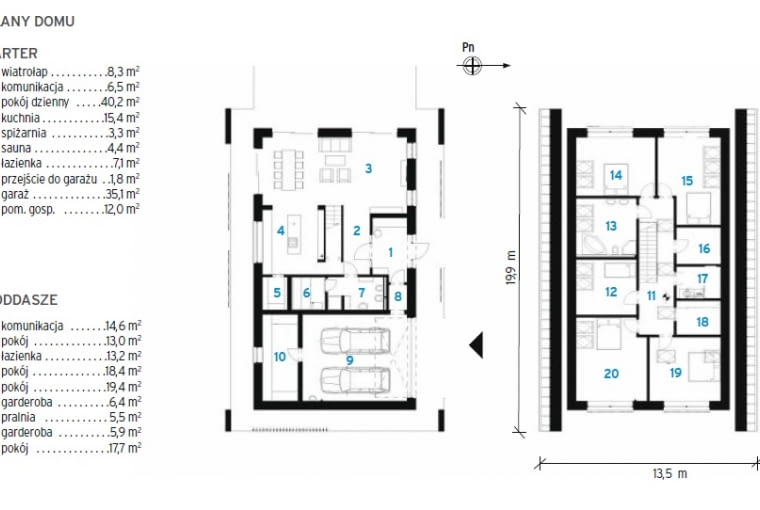 Rozkład pomieszczeń w domu "Passiv"