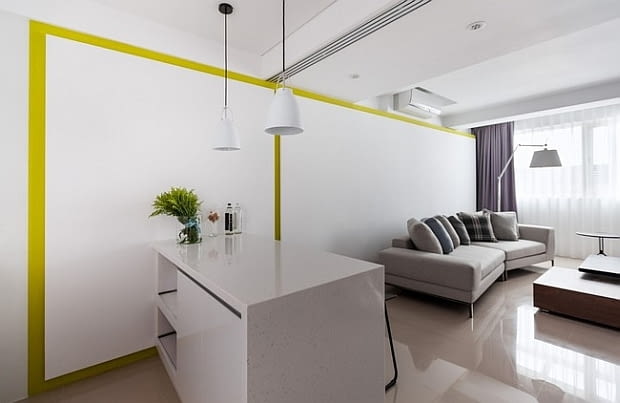 Mieszkanie w Taizhong - 74 m kw.; proj. Z-Axis Design Studio nowoczesne mieszkanie, mieszkanie z otwartą kuchnią, jak wydzielić kuchnię, jasne mieszkanie