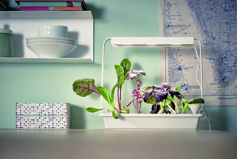 Zestaw do uprawy ziół z 8 doniczkami i lampą LED, 41×38×22 cm, ok. 285 zł, IKEA.