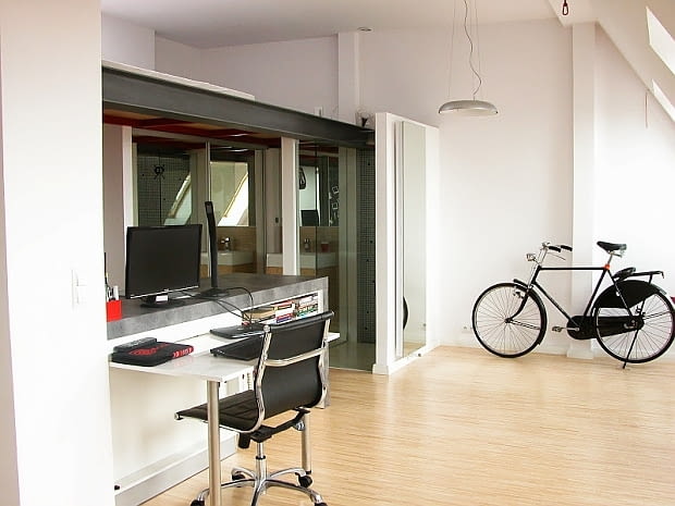 Kawalerka na poddaszu - 45 m2; proj. Studio Projektowe Atoato kawalerka, małe mieszkanie, kawalerka na poddaszu, małe mieszkanie na poddaszu