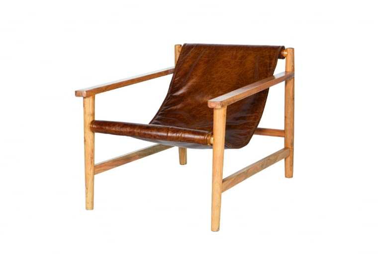 Fotel Sling ze skóry, rama z drewna, 2880 zł, Be Pure, Dutch House