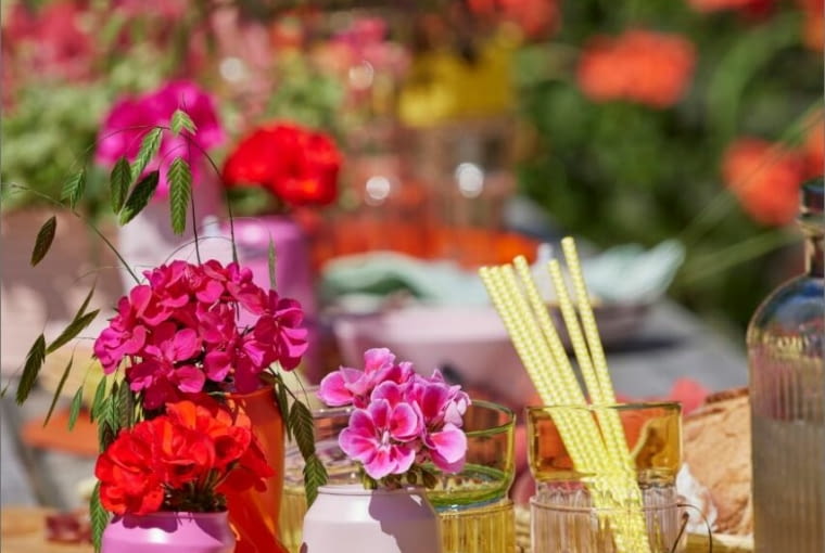 Dekoracja stołu pelargoniami Dekoracja stołu pelargoniami