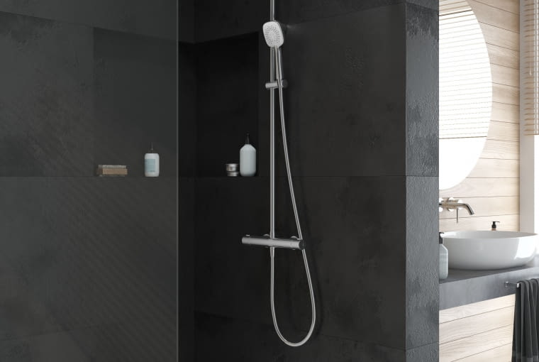 ścianka walk_in, brodzik Vindel, Atran zestaw prysznicowy