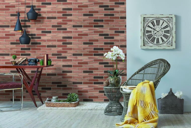 Zamiast prawdziwej cegły można zastosować płytki cegłopodobne (z gipsu, betonu architektonicznego, ceramiki), płytki klinkierowe, panele cegłopodobne lub tapety imitujące cegłę Zamiast prawdziwej cegły można zastosować płytki cegłopodobne (z gipsu, betonu architektonicznego, ceramiki), płytki klinkierowe, panele cegłopodobne lub tapety imitujące cegłę