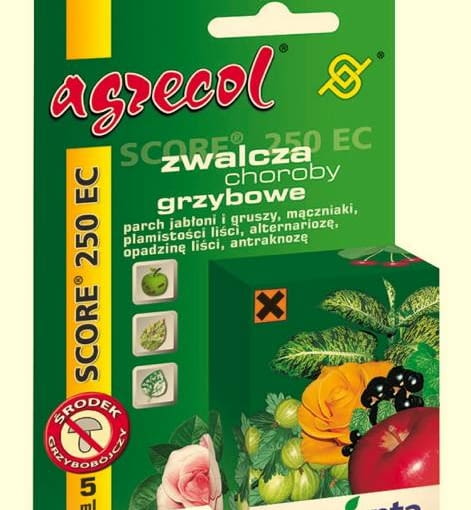 Score 250 EC jest skuteczny przy parchach, mączniakach, plamistościach liści, antraknozie. Agrecol, ok. 10 zł/5 ml Score 250 EC jest skuteczny przy parchach, mączniakach, plamistościach liści, antraknozie. Agrecol, ok. 10 zł/5 ml