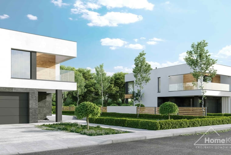 Bliźniak z płaskim dachem to pomysł na wygodne i niedrogie rodzinny dom.