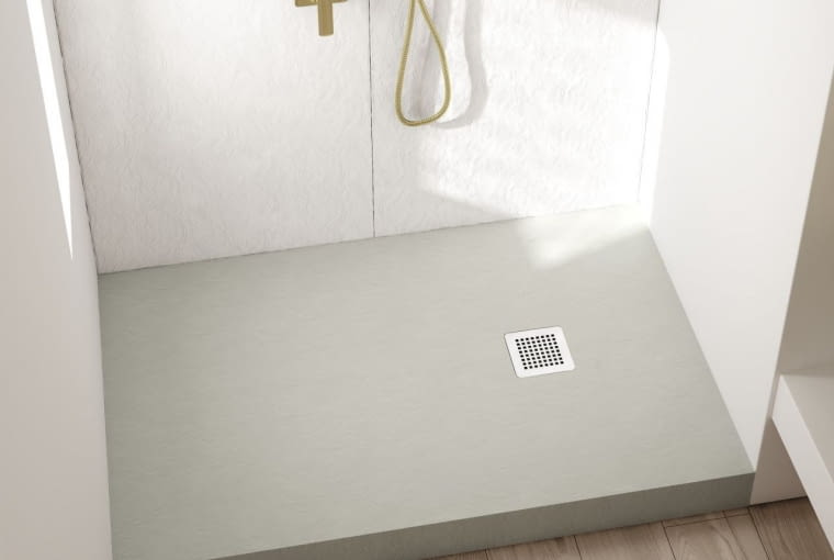 Brodzik w kolorze cementowym modna łazienka