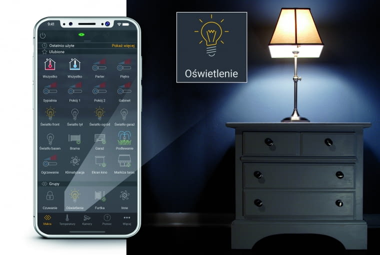Wybrane lampy można włączyć zdalnie z aplikacji mobilnej System alarmowy