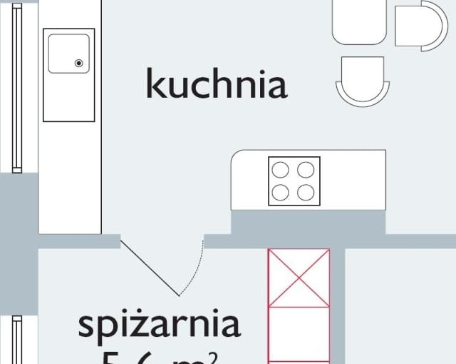 Schowek na jedzenie na zapleczu kuchni - można tu zmieścić większość kuchennych szafek, odciążając kuchnię