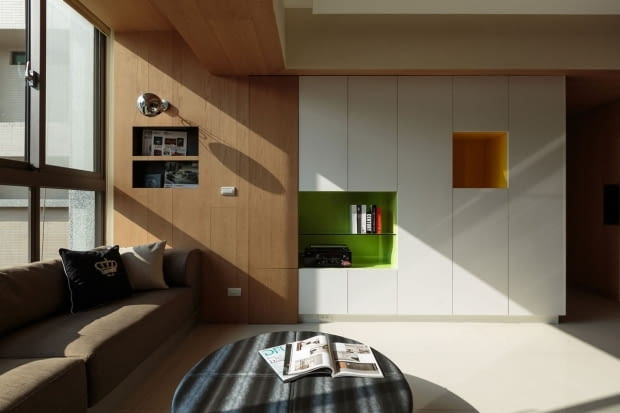 Nowoczesne mieszkanie na Tajwanie; proj. House Design nowoczesne mieszkanie, funkcjonalne mieszkanie, oryginalne mieszkanie, obrotowy telewizor