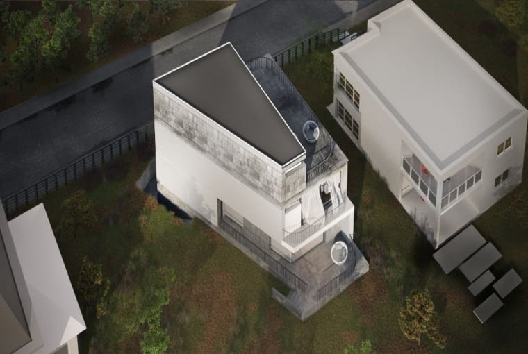 Wizualizacja domu trójkątnego - widok z lot ptaka