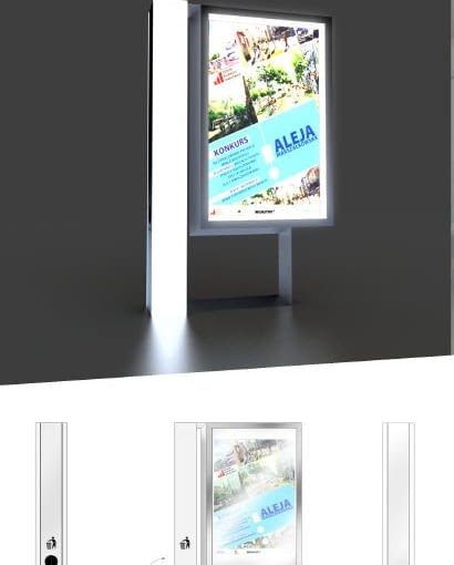 Praca finałowa: City Light Poster z koszem na śmieci Prace finałowe w konkursie na nośnik reklamy zewnętrznej na Alei Marszałkowskiej