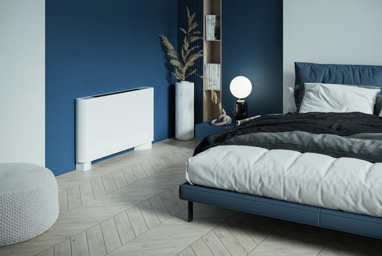 Klimakonwektor polecany jest instalacji niskotemperaturowej współpracującej z pompą ciepła. Wyróżniają go kompaktowe wymiary, wysoka moc cieplna, szybki czas reakcji na wahania temperatury w pomieszczeniu oraz szerokie możliwości montażu