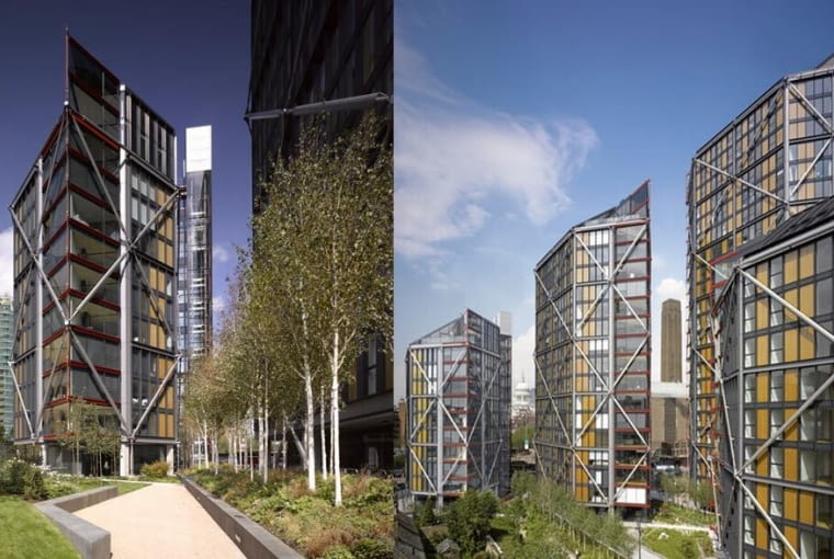 Londyn. Osiedle NEO Bankside, to kompleks sześciokątnych apartamentowców przy galerii sztuki Tate Modern i na brzegu Tamizy, który został oddany pod koniec 2012 roku. Wieże mają od 12 do 24 kondygnacji, a osiedle składa się z 217 apartamentów. W budynku dominuje szkło i drewno. Charakterystycznym elementem są też zewnętrzne systemy niejako spinające budynek z zewnątrz. Dzięki takiemu rozwiązaniu w budynku można zmieniać ułożenie wewnętrznych ścian. Twórcy budynku tworząc osiedle chcieli przenieść do miasta jak najwięcej natury. Stąd częścią projektu są alejki ogrodowe, brzozy i olchy w zagajnikach, sad owocowy. Londyn. Osiedle NEO Bankside, to kompleks sześciokątnych apartamentowców przy galerii sztuki Tate Modern i na brzegu Tamizy, który został oddany pod koniec 2012 roku. Wieże mają od 12 do 24 kondygnacji, a osiedle składa się z 217 apartamentów. W budynku dominuje szkło i drewno. Charakterystycznym elementem są też zewnętrzne systemy niejako spinające budynek z zewnątrz. Dzięki takiemu rozwiązaniu w budynku można zmieniać ułożenie wewnętrznych ścian. Twórcy budynku tworząc osiedle chcieli przenieść do miasta jak najwięcej natury. Stąd częścią projektu są alejki ogrodowe, brzozy i olchy w zagajnikach, sad owocowy.