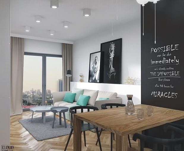 Mieszkanie - 55 m kw.; proj. Cloud Concept Studio małe mieszkanie, mieszkanie w szarościach, przytulne mieszkanie, jak urządzić