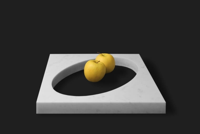 Misa na owoce wykonana z marmurowych płytek, proj. Paolo Ulian i Moreno Ratti