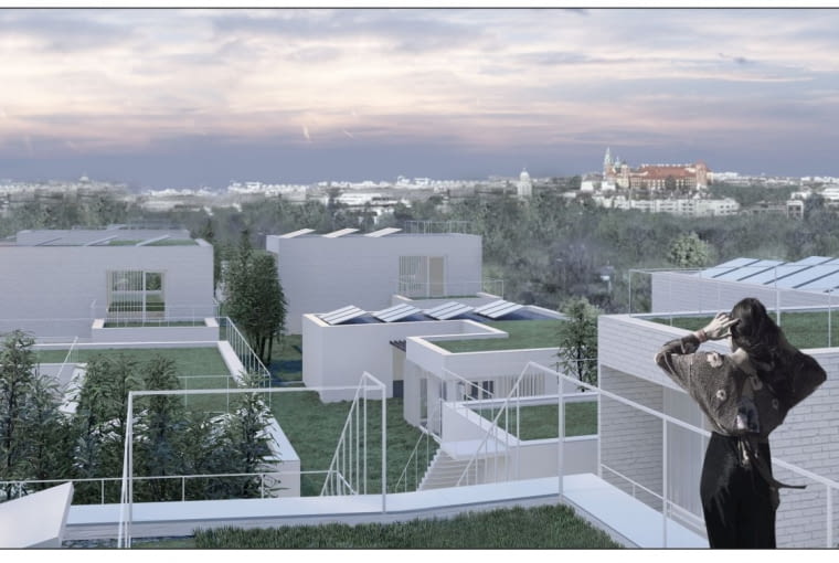 KoMo - osiedle domów jednorodzinnych w Krakowie w technologii betonu konopnego KoMo - osiedle domów jednorodzinnych w Krakowie w technologii betonu konopnego