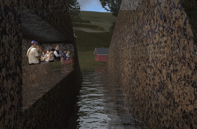 Wizualizacja "przeciętego" półwyspu położonego niedaleko wyspy Utoya Wizualizacja