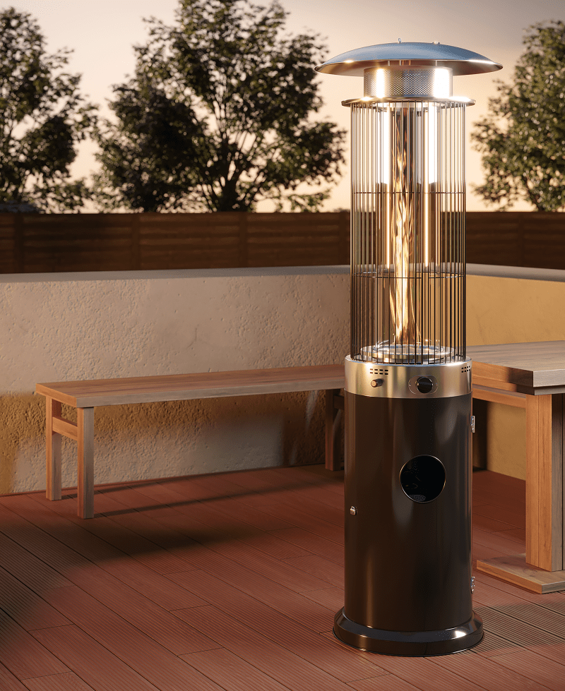 Palnik parasola grzewczego ma kształt zbliżony do grzybka – zakończony jest reflektorem odbijającym promieniowanie i kierującym je w dół, w stronę przebywających koło urządzenia osób Parasol grzewczy