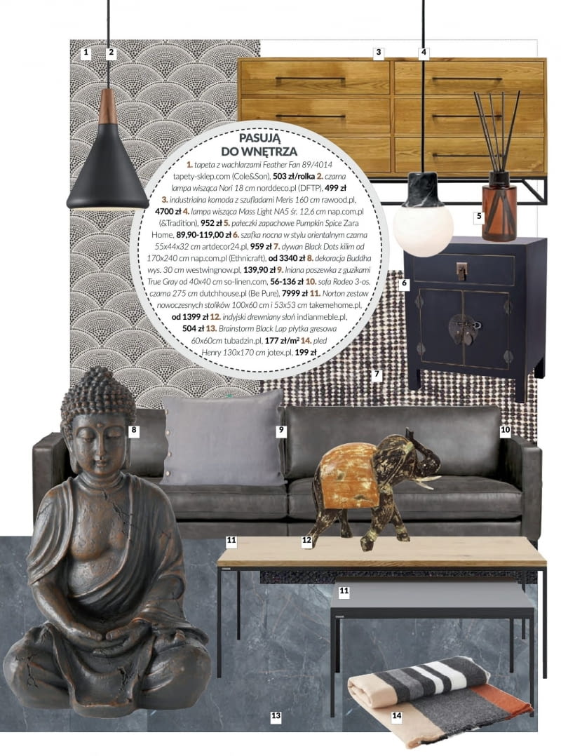 Meble i dodatki pasujące do prezentowanych wnętrz
