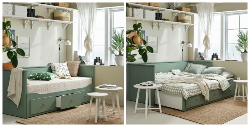 HEMNES Leżanka z 3 szufladami, 2 materace, szarozielony/Åfjäll średnio twardy, 80x200 cm HEMNES Leżanka z 3 szufladami, 2 materace, szarozielony/Åfjäll średnio twardy, 80x200 cm