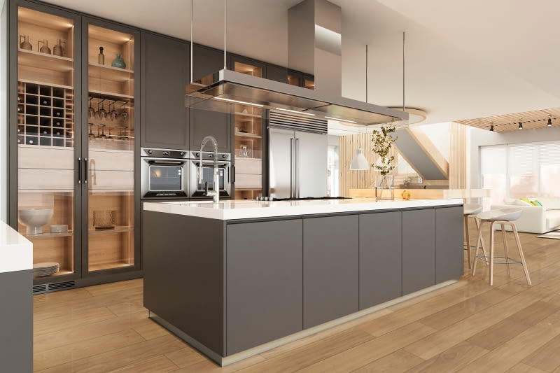 Aranżacja kuchni na bazie koloru szarego daje duże możliwości zarówno w doborze podstawowych urządzeń, jak i stylowych dodatków.
