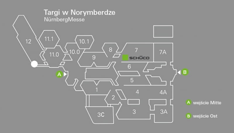 Lokalizacja stoiska Schüco w hali 7 podczas targów Fensterbau Frontale