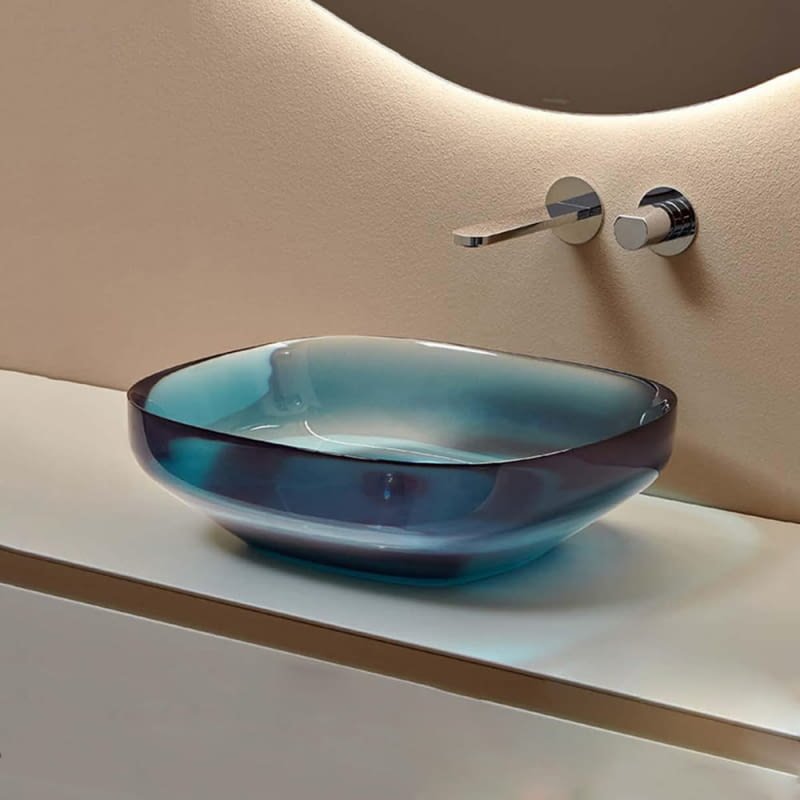 Przezroczysta kryształowa niebieska umywalka łazienkowa z żywicy / OEM