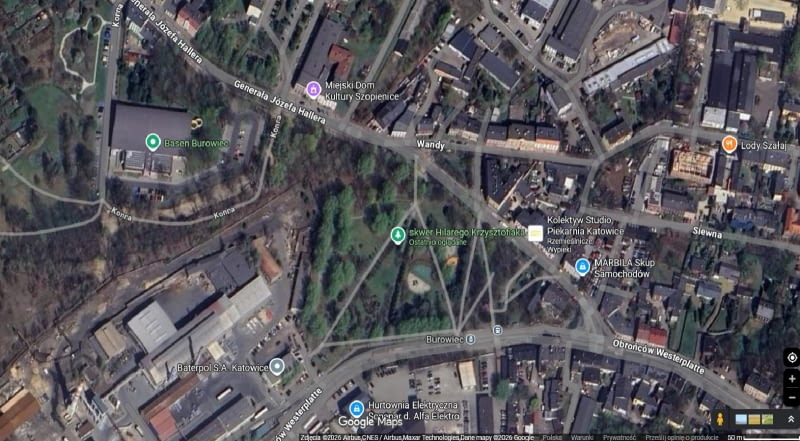 Skwer Hilarego Krzysztofiaka w Katowicach. Tu było "Targowisko"