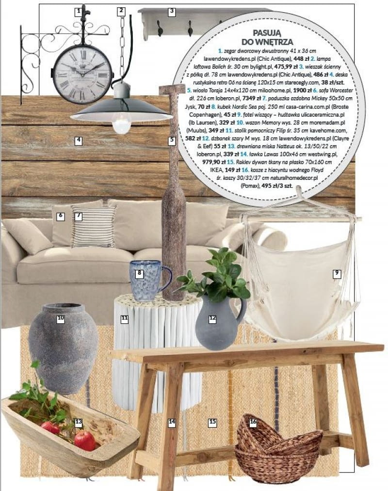 Meble i dodatki pasujące do prezentowanych wnętrz